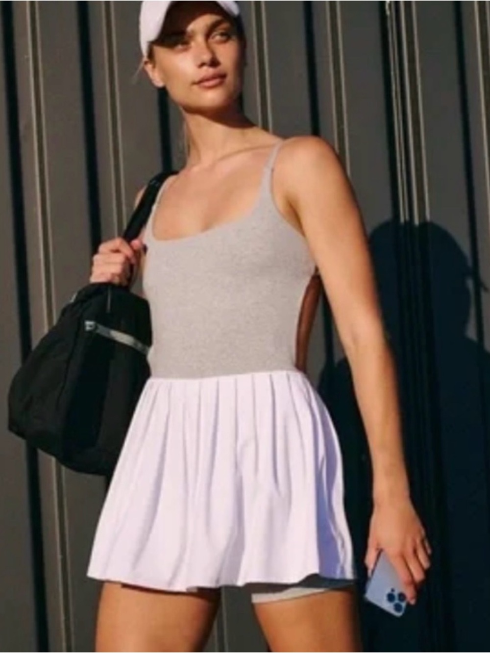 Free People Gray and White Pleated Skirt Dress Small - Picture 2 of 6